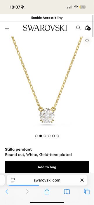 Колие Swarovski: Stilla pendant Round cut, White, Gold-tone plated