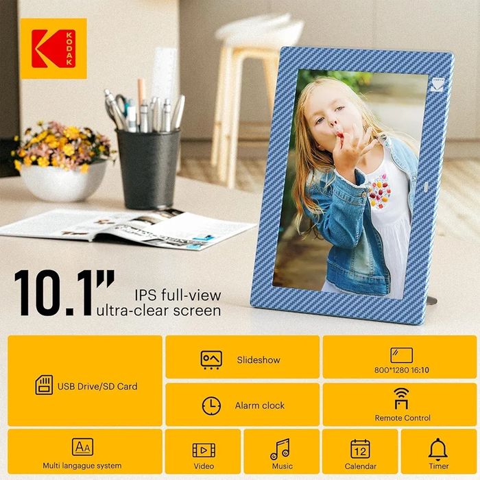 Цифровая фоторамка Kodak с разрешением IPS HD экран 10.1  дюймов