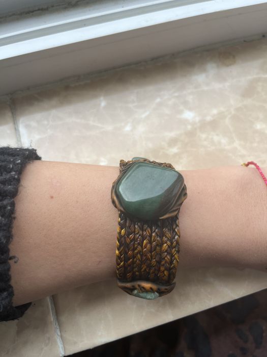 Bratara handmade  boho piele naturala si aventurin verde