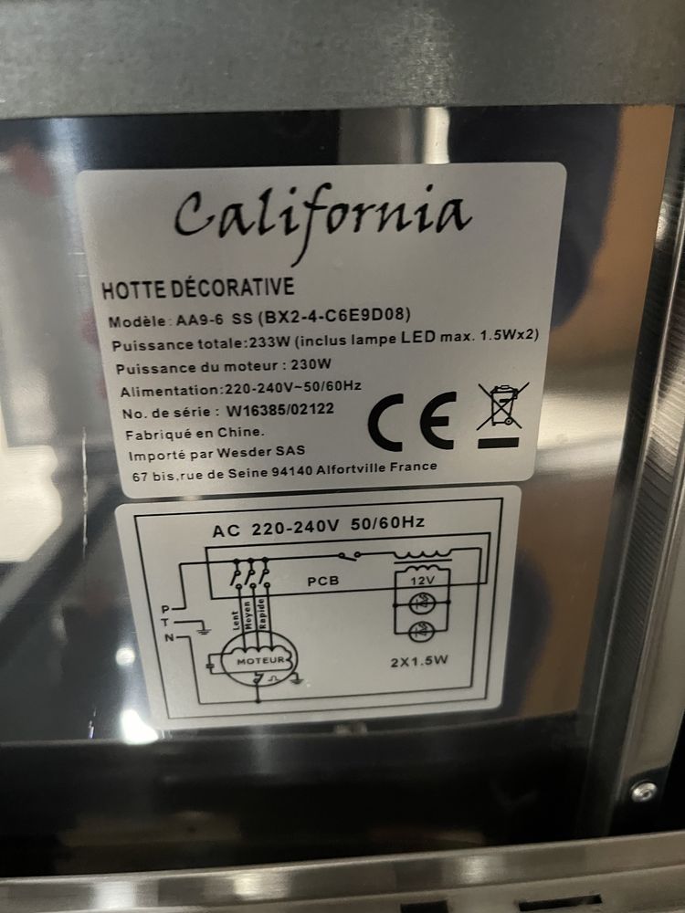 Hota decorativa inox 90 cm California AA9-6 SS (BX2-4-C6E9D08)