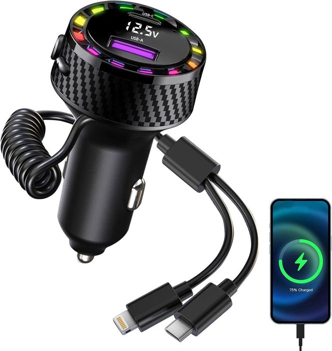 бързо зарядно за телефон в кола , usb c 2 порта адаптер за зарядно ...