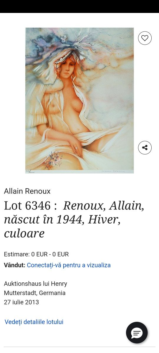 Pictură.Litografie:"Melancolie"Alain Renoux(n.1944)