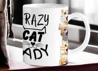 Cana personalizata, Crazy Cat, Ceramica, Alb, 350 ml