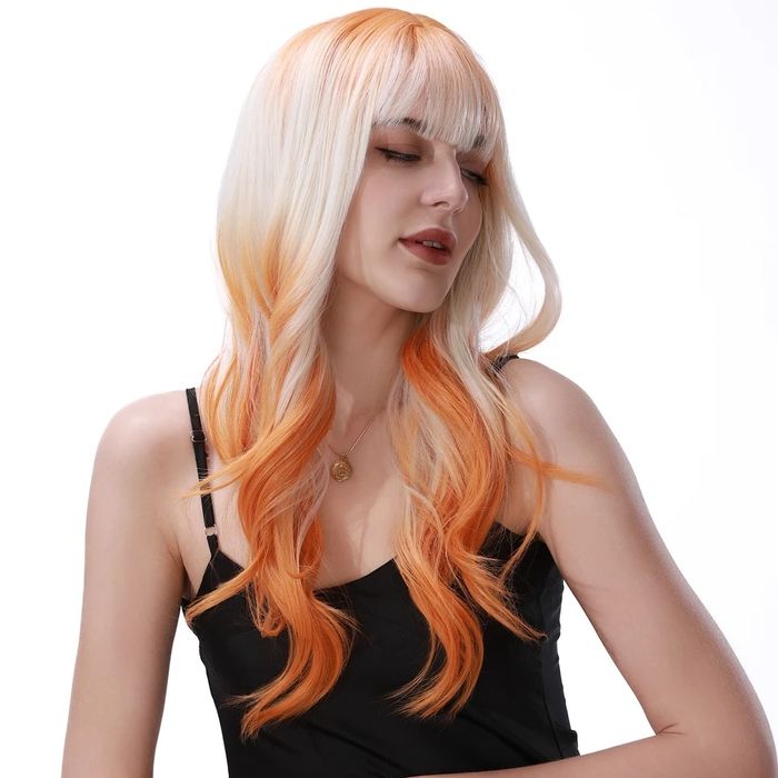 Омбре перука бяла с оранжеви корени и краища