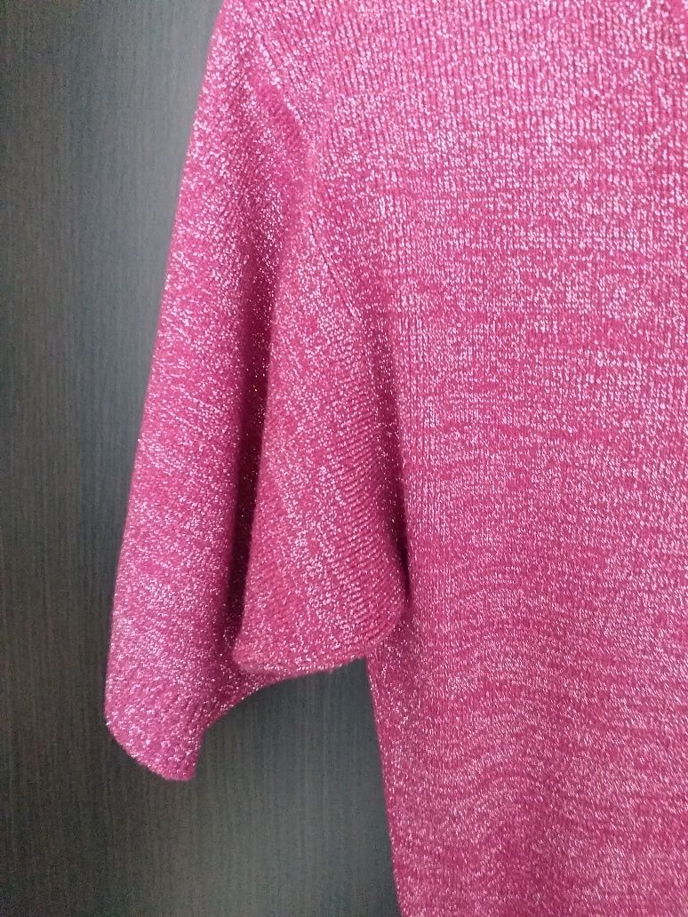 Bluză tricotata roz trandafiriu cu fir argintiu