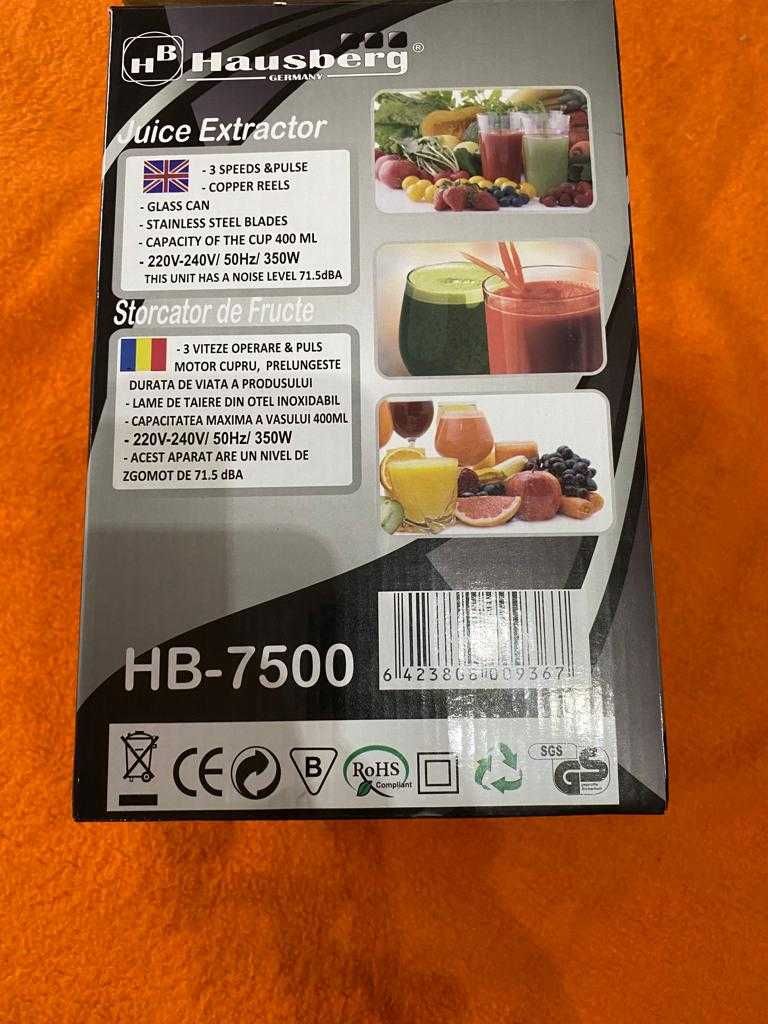 Storcator de Fructe Hausberg HB-7500, 350W, Lame Otel Inoxidabil