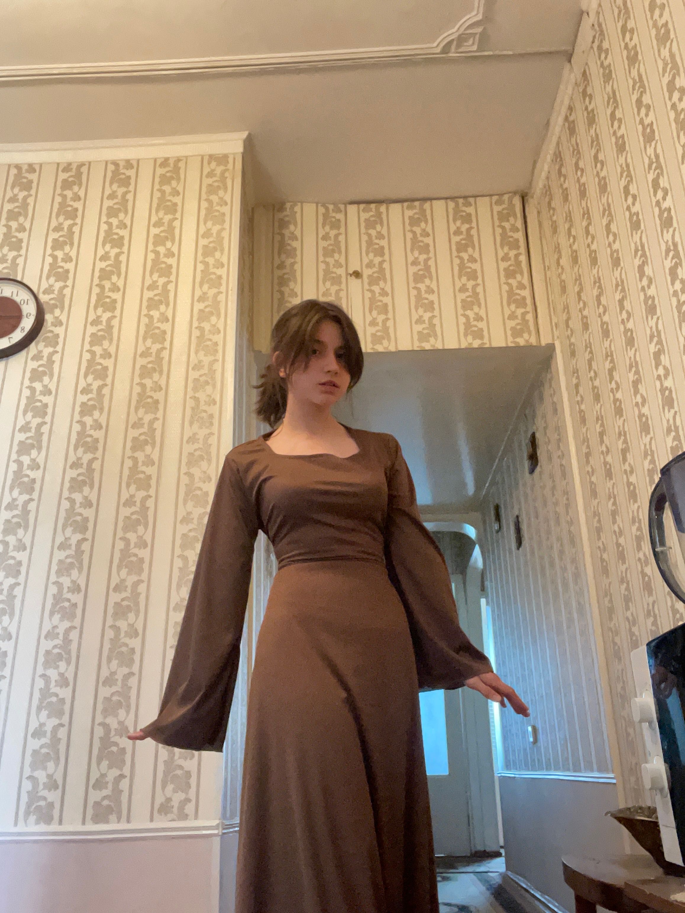 Платье на завязках, новое, коричнево-коралловое, размер стандарт