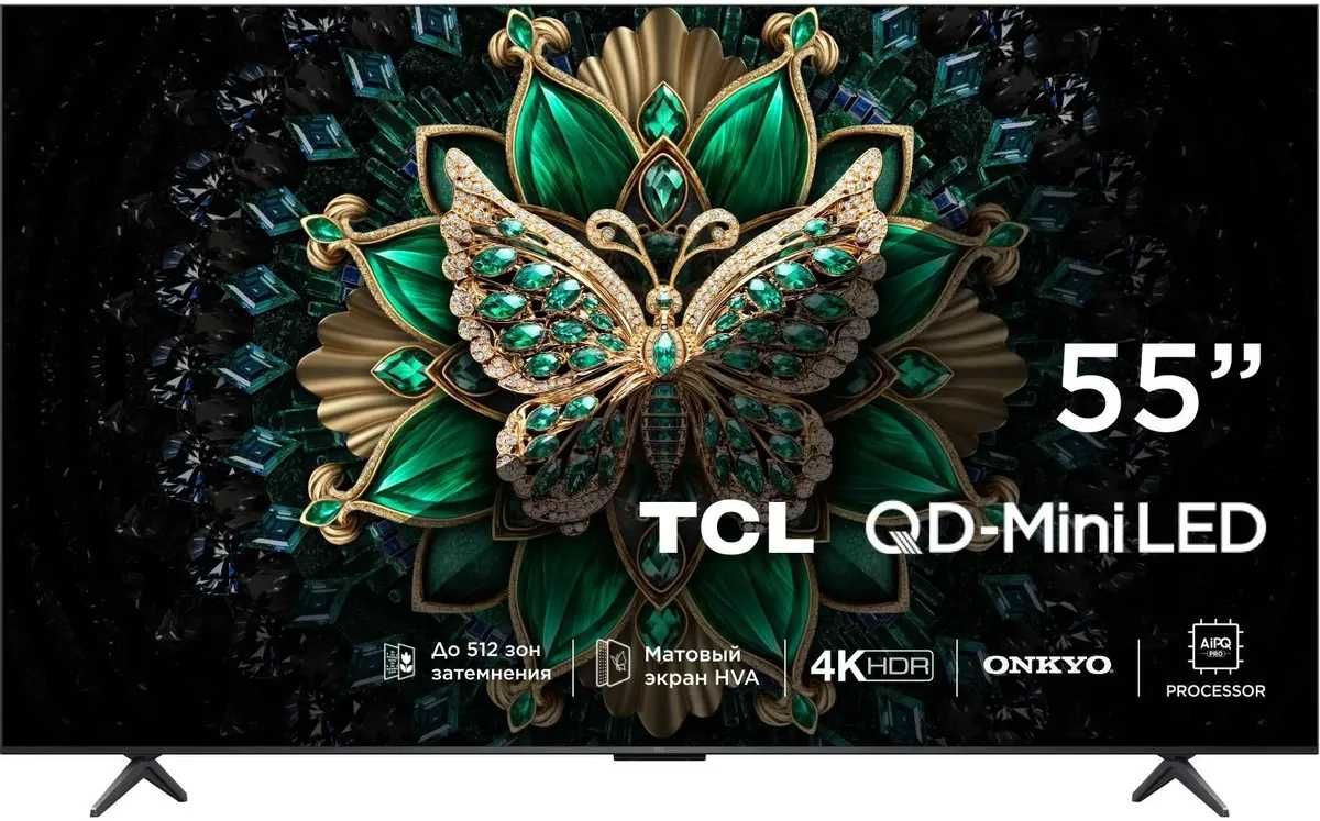 Телевизор TCL 55C6K QD-Mini LED QLED, 4K Ultra HD, черный,  Google TV