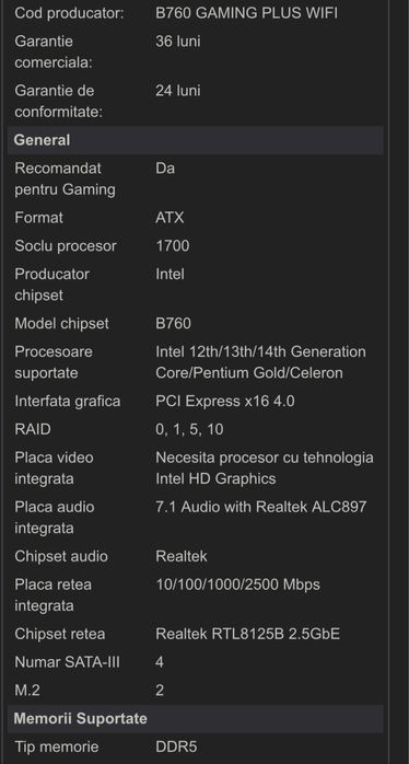 Kit Placa de baza MSI B760 Gaming Wifi + procesor Intel i3 1200f