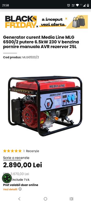 Generator 6,5kw monofazat