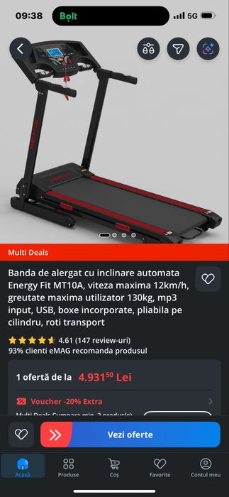 Vând bandă de alergat Energy Fit MT10A, foarte putin folosită