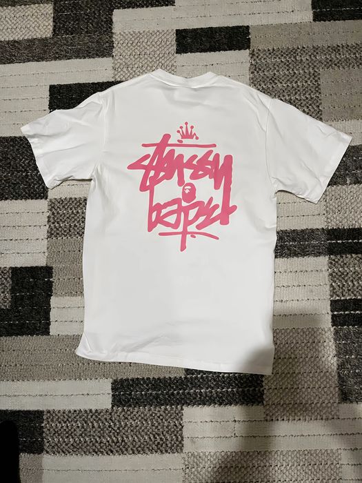 Bape x stussy бяла тениска
