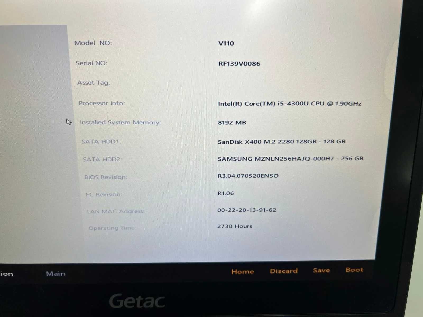 Laptop SH GETAC Fully Rugged i5-4300U 256Gb+128 GB SSD M2 8 GB Ram