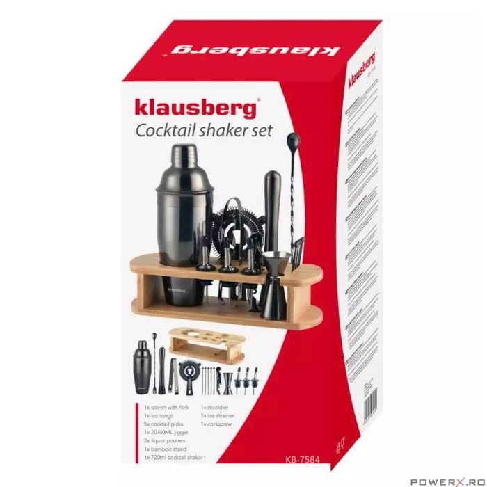 Set de barman pentru preparare de bauturi, cocktail,16 piese, gri