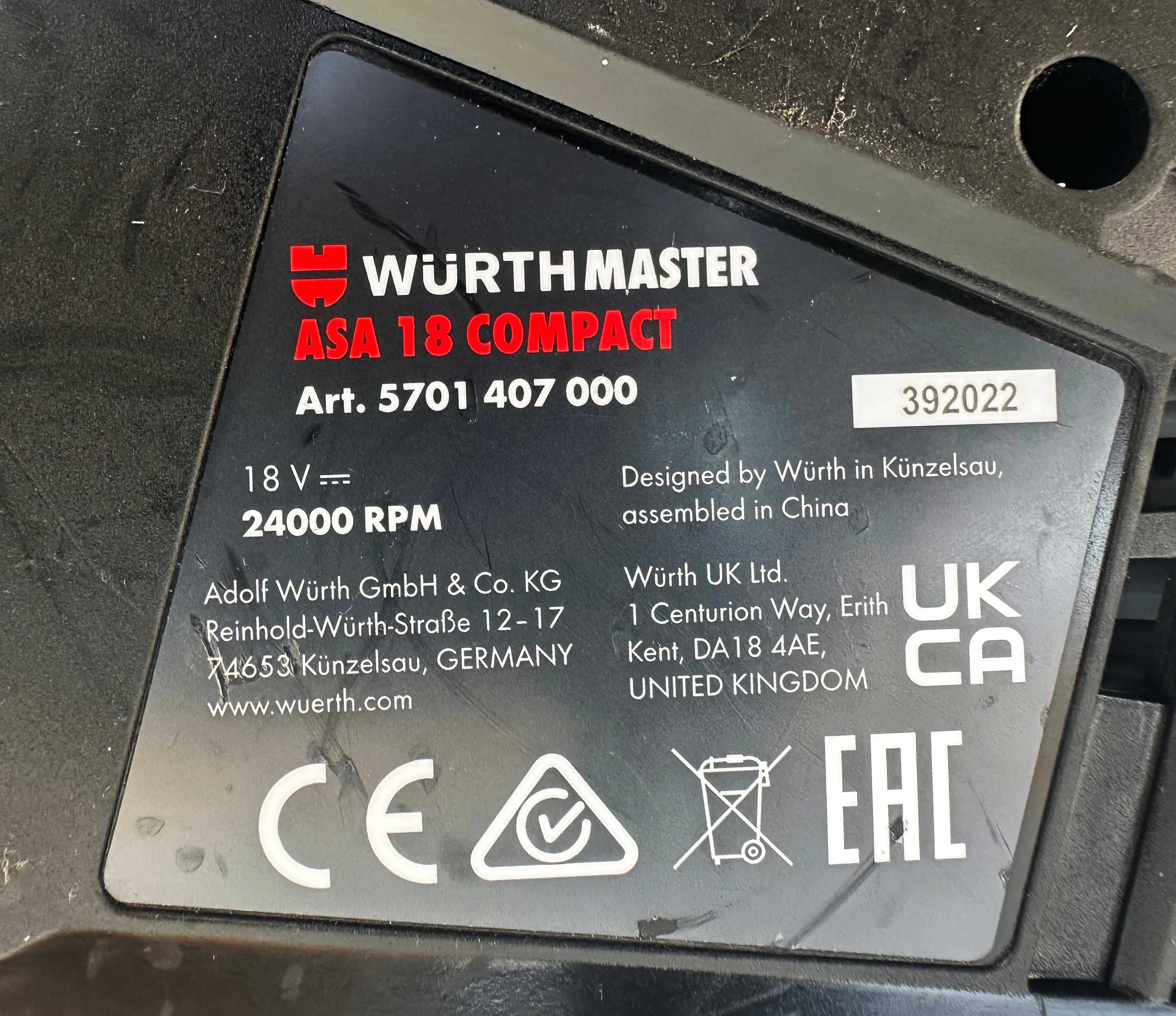 Wurth ASA 18V Compact - Акумулаторна Прахосмукачка за перфоратор