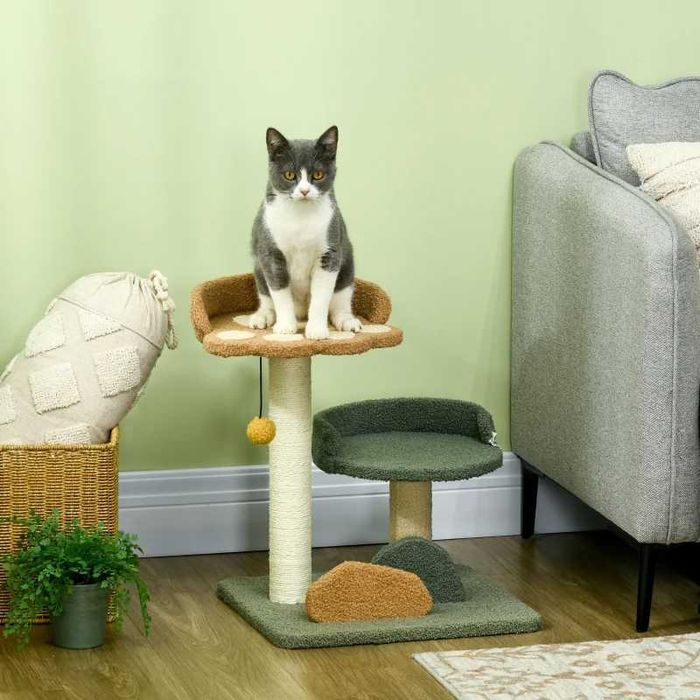 PawHut Малко котешко дърво с 2 зони за почивка, включително играчки