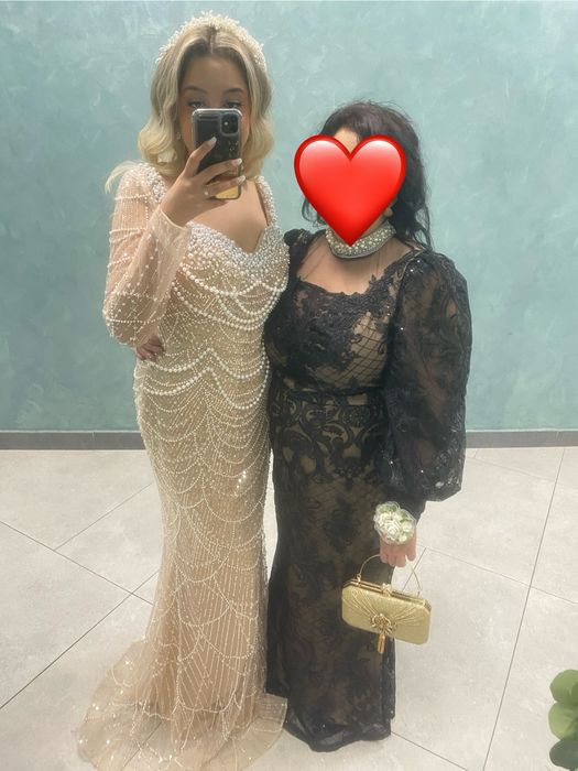 rochie tip sirena batuta in perle si margele