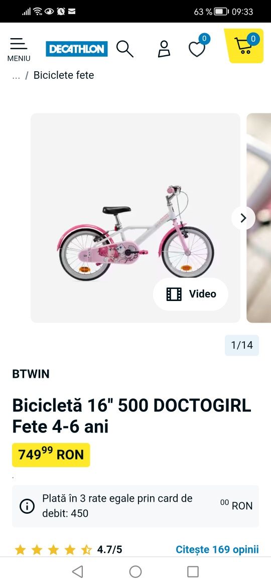 Bicicleta copii decathlon Btwin