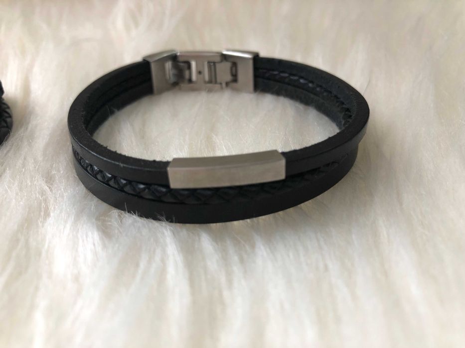Bratara Piele + Inox Fossil Calitate