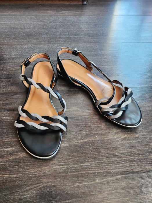 Sandale negre cu argintiu 36