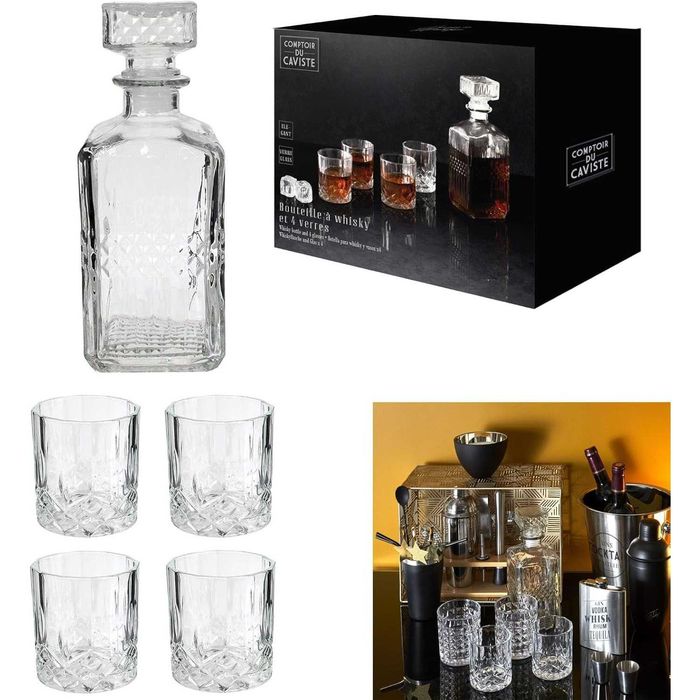 Set decantor si 4 pahare whisky COOK CONCEPT,sticla transparenta,940ml