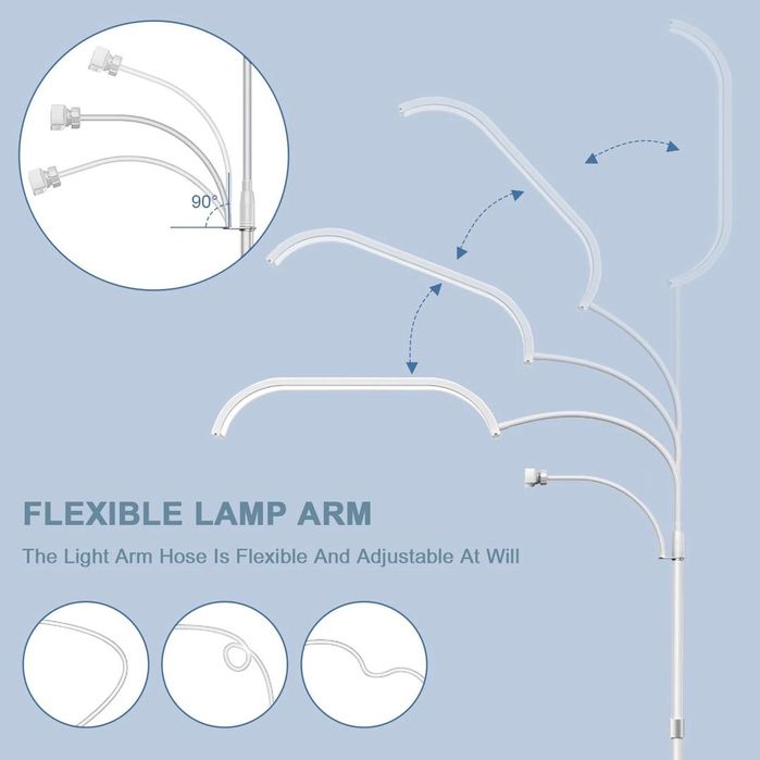 LED подова лампа 45W регулируема светлина с стойка за телефон - Бяла