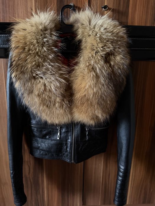 Дамско яке естествена кожа с яка от косъм