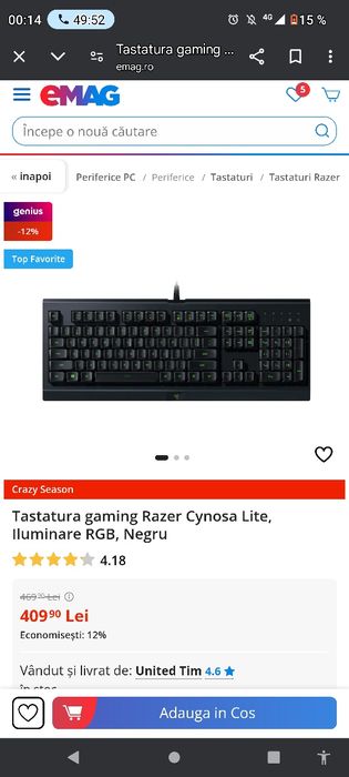 Tastatura Razer cynosa lite