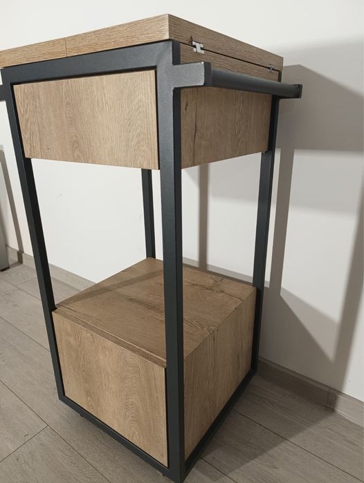 4 Buc. Comodă pe Roți cu Sertar și Blat Pliabil; Stand; Dulap Suport