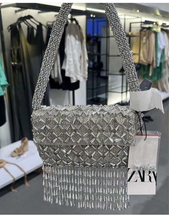 Geanta ocazie eleganta, argintiu, auriu , cu paiete Zara