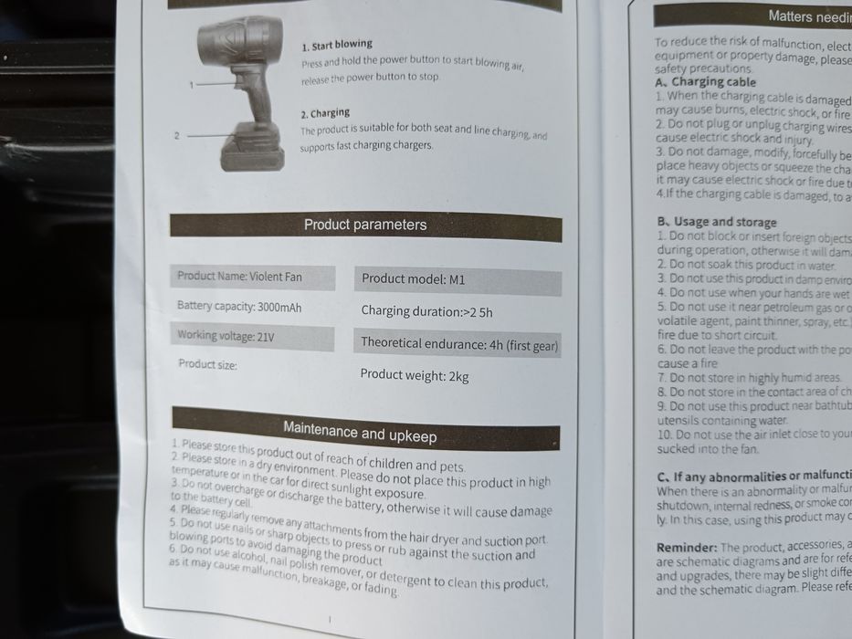 Suflanta electrica, 2 acumulatori, încărcător, geanta depozitare