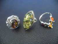 Сребърни старинни възхитителни швейцарски пръстени кехлибар