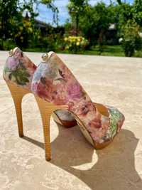 Pantofi eleganti cu model floral, toc cui 12 cm