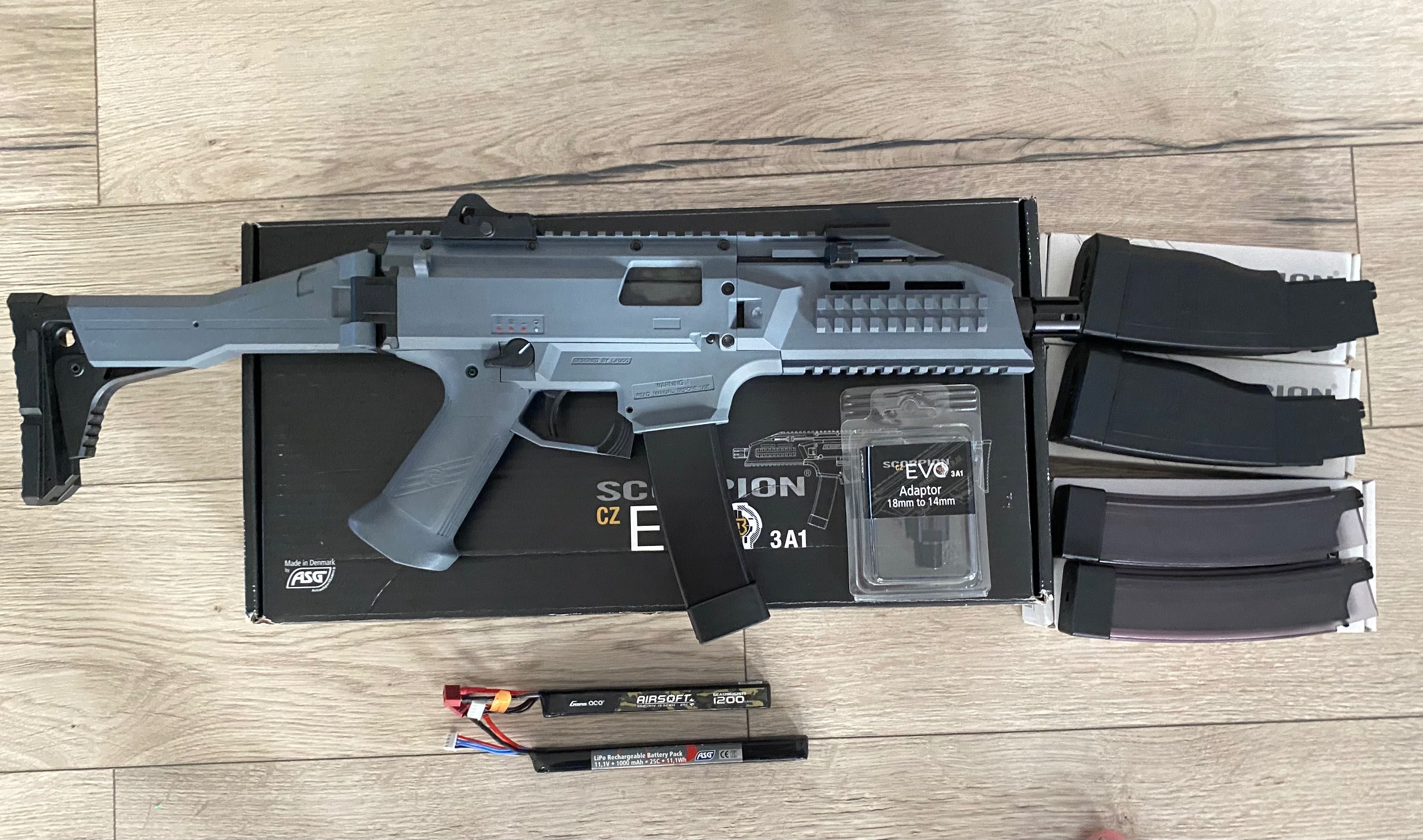 Scorpion EVO A3 ASG Battleship Grey cu multe accesorii, aproape noua