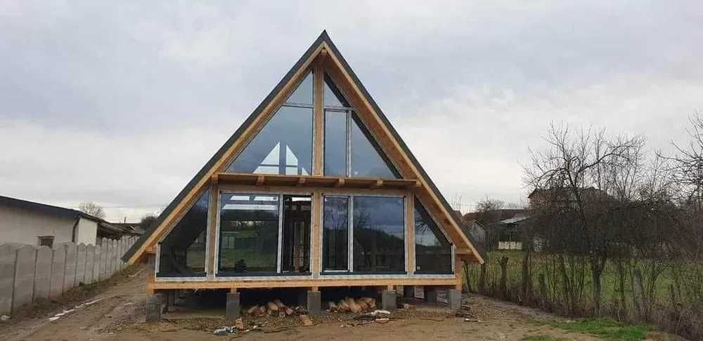 Cabane tip A, case modulare pe structura metalica