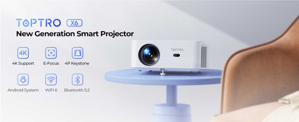 Videoproiector Toptro X6 WiFi6, Android TV & Electric Focus Suport 4K