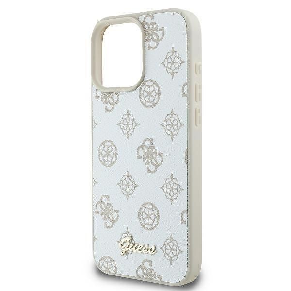 Guess peony script magsafe кейс за iphone 16 pro – бял
