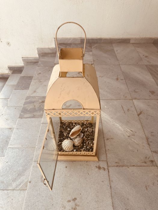 Голям винтидж фенер в стил Shabby Chic – 75 см, метал и стъкло