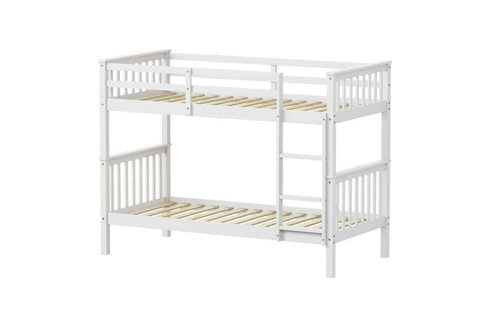 Детско двуетажно легло, Nani, Бял, Натурален, Дърво, 90х190см.