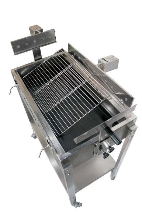 Gratar carbune BBQ FULL INOX, 3 rotiserie in linie si 11 frigarui