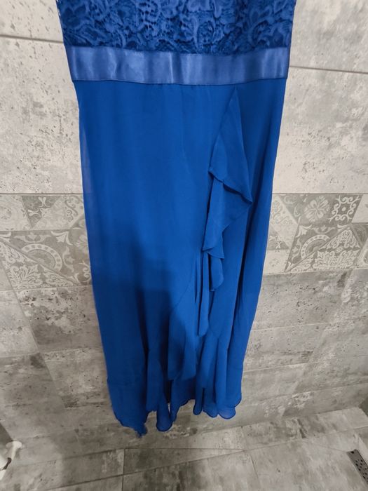 Rochie lungă elegantă Dressystar – model Vokuhila, albastru regal, măr