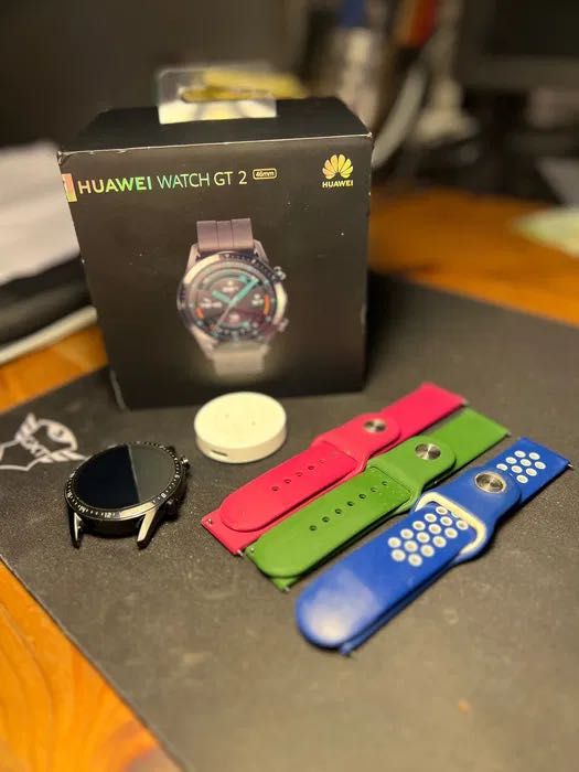 Huawei Watch GT2 46mm, cutie, accesorii, 3 curele, impecabil
