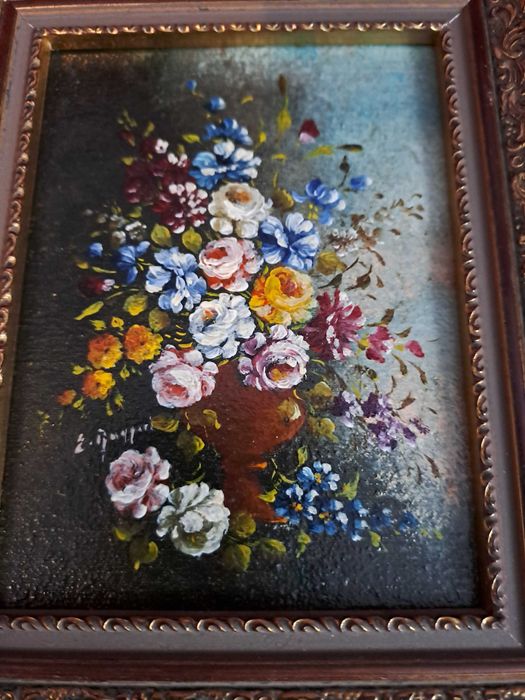 tablou pictura pe panza semnat certificat 14/17 cm