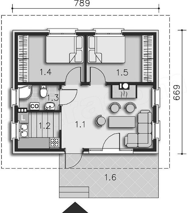 Kit casa lemn 53 mp