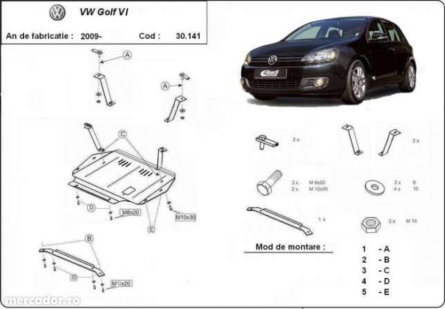 Scut metalic pentru motor VW Golf 6 2008-2010 - otel 2mm