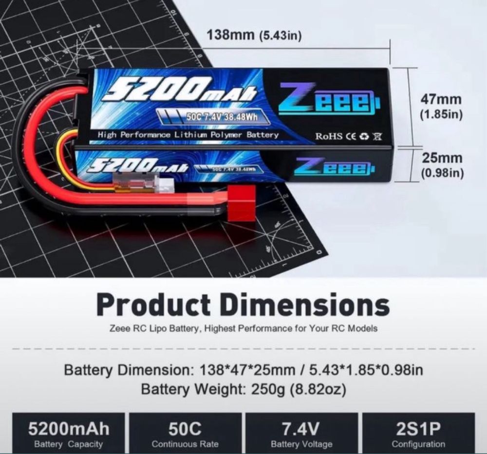 Аккумулятор Zeee 5200 мАч 7,4 В 50C Lipo батареи для автомобиля RC
