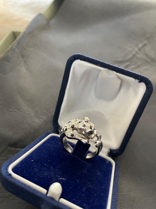 Inel model leopard placat cu aur alb,cu zirconiu cubic transparent