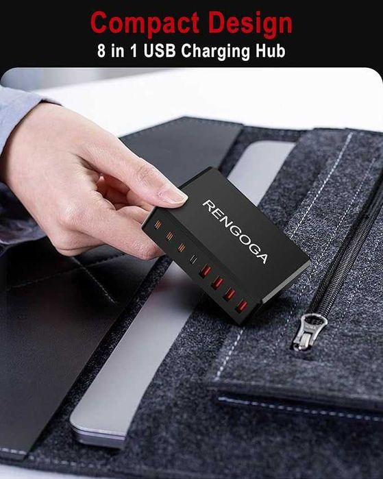 RENGOGA 8-портово USB C зарядно  с функция за бързо зареждане
