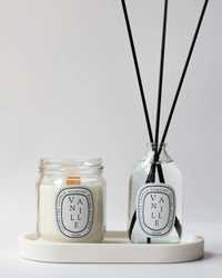 Соева свещ с аромат на ванилия с дървен фитил и освежител за въздух с