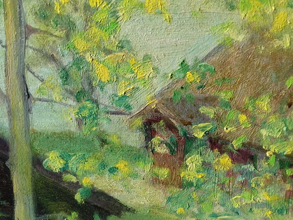 Tablou vechi - peisaj cu 2 cabane - semnat Bittar